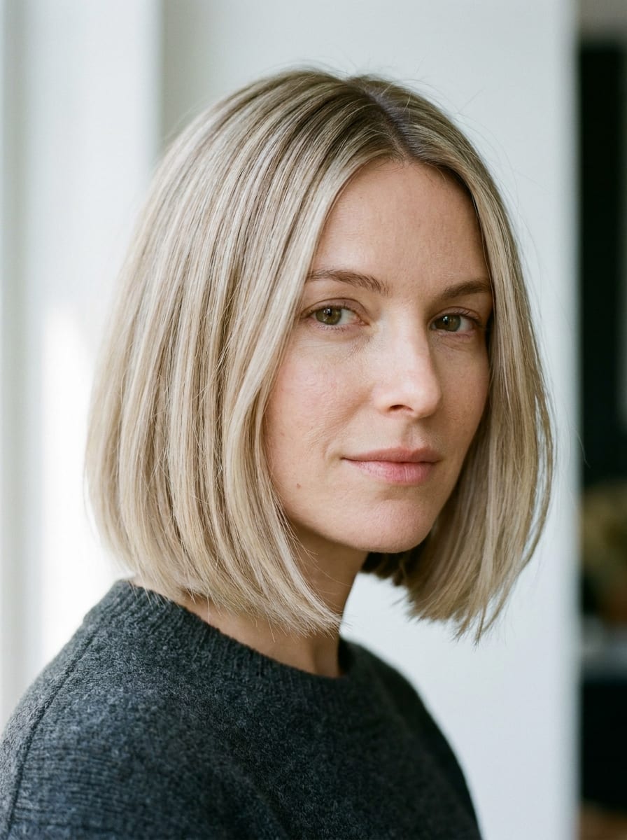 Kurzer Bob in kühlem Beige Blond - Blonde Kurzhaarfrisur